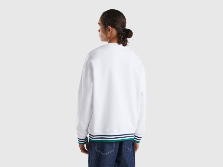 Heren Benetton sweatshirt met ronde hals van zuiver katoen wit 4R624504