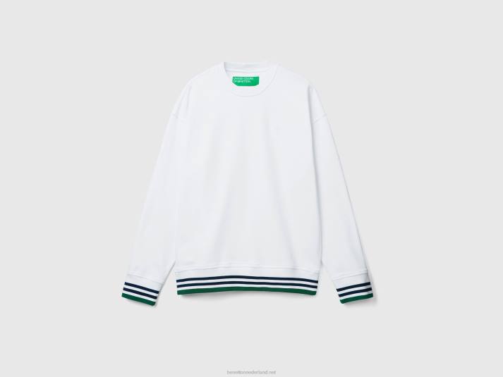 Heren Benetton sweatshirt met ronde hals van zuiver katoen wit 4R624504
