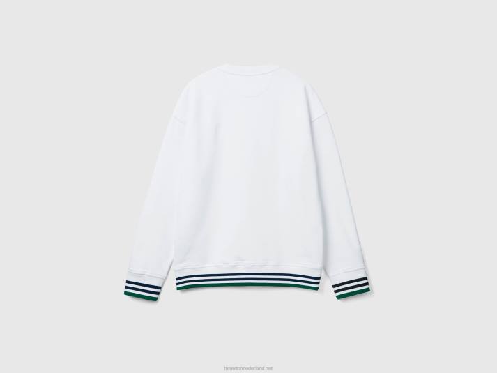 Heren Benetton sweatshirt met ronde hals van zuiver katoen wit 4R624504