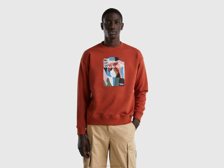 Heren Benetton warme hoodie met print bruin 4R621334