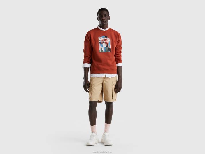 Heren Benetton warme hoodie met print bruin 4R621334