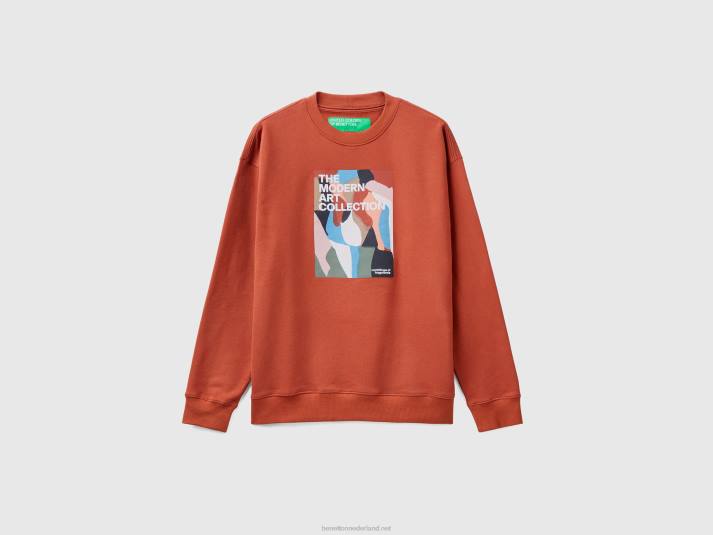 Heren Benetton warme hoodie met print bruin 4R621334