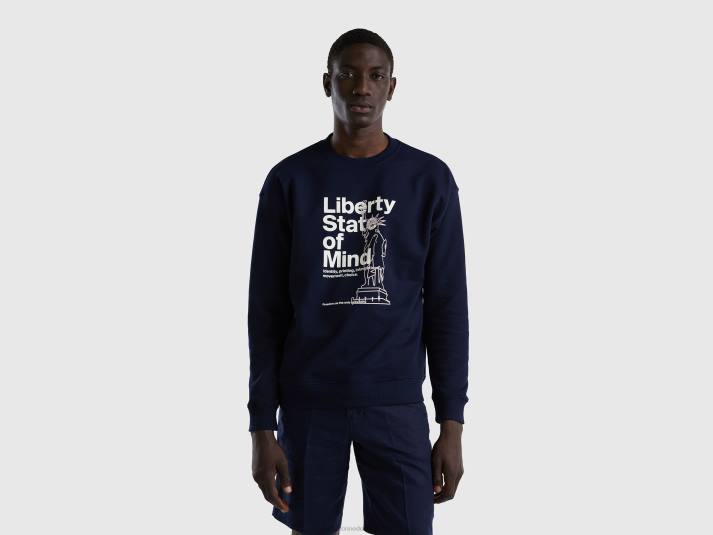 Heren Benetton warme hoodie met print donkerblauw 4R621311