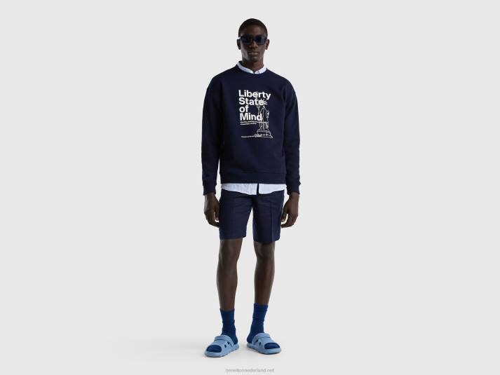 Heren Benetton warme hoodie met print donkerblauw 4R624518