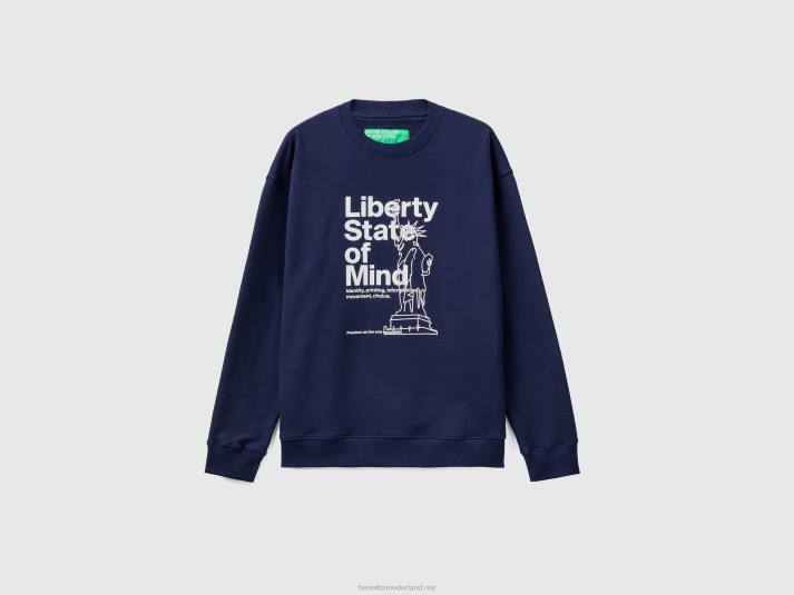 Heren Benetton warme hoodie met print donkerblauw 4R624518