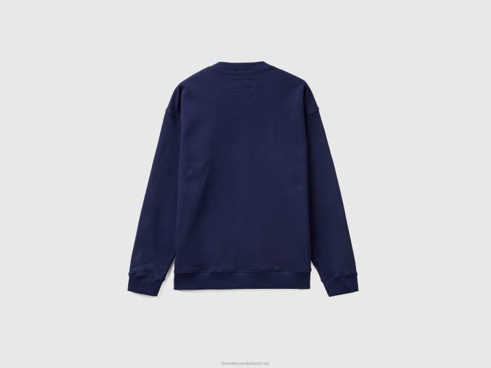 Heren Benetton warme hoodie met print donkerblauw 4R624518