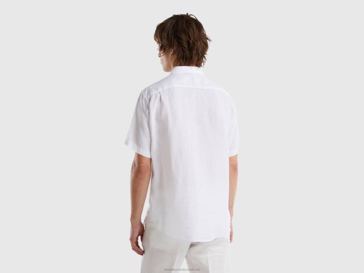 Heren Benetton 100% linnen overhemd met korte mouwen wit 4R621363
