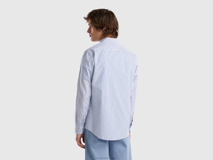 Heren Benetton Overhemd van 100% biologisch katoen met dessin lichtblauw 4R621349