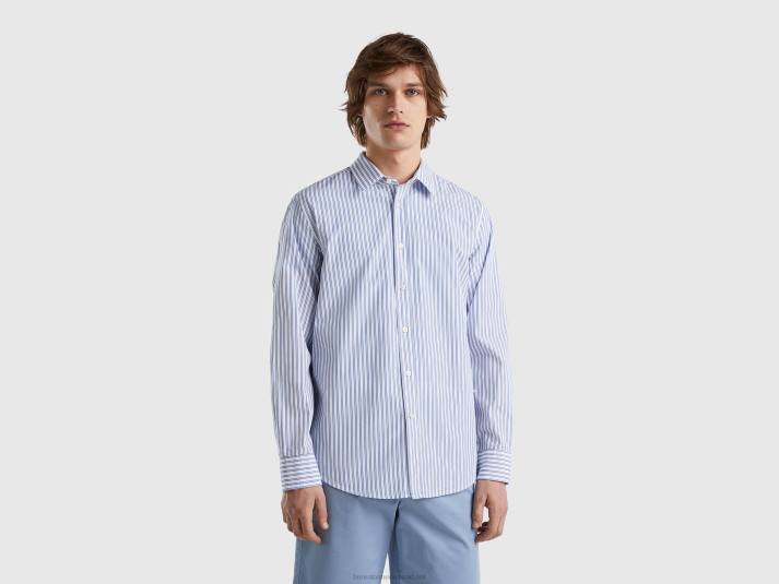 Heren Benetton Overhemd van 100% biologisch katoen met dessin lichtblauw 4R624537