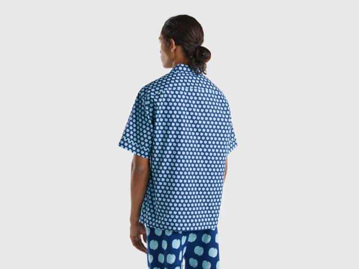 Heren Benetton blauw shirt met appelpatroon blauw 4R624552