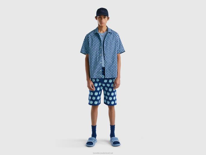 Heren Benetton blauw shirt met appelpatroon blauw 4R624552