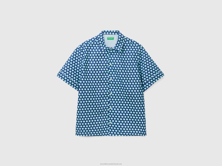 Heren Benetton blauw shirt met appelpatroon blauw 4R624552