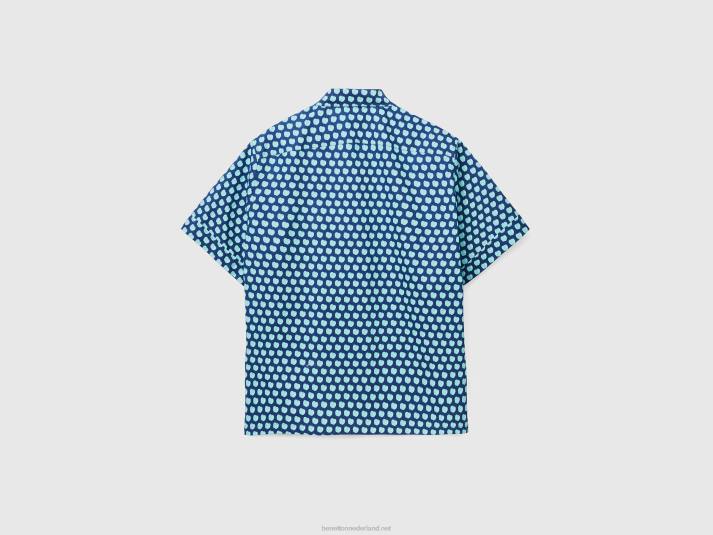 Heren Benetton blauw shirt met appelpatroon blauw 4R624552