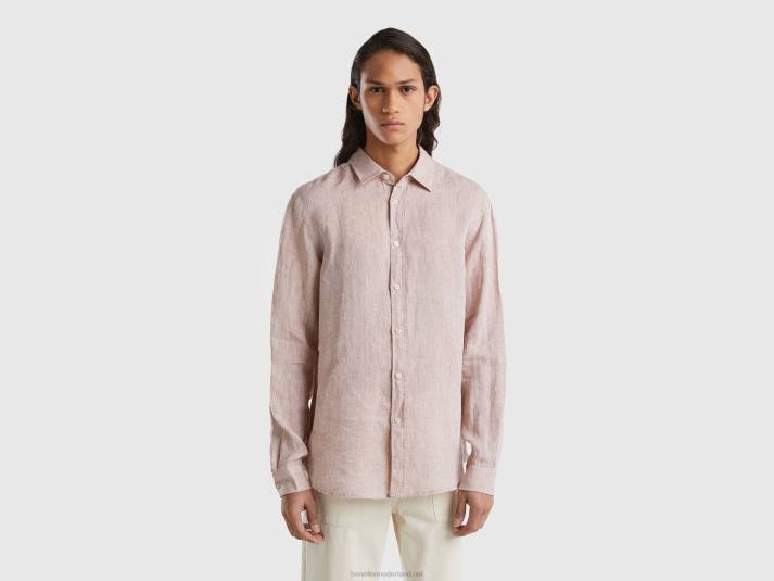 Heren Benetton hemd van zuiver linnen beige 4R621366