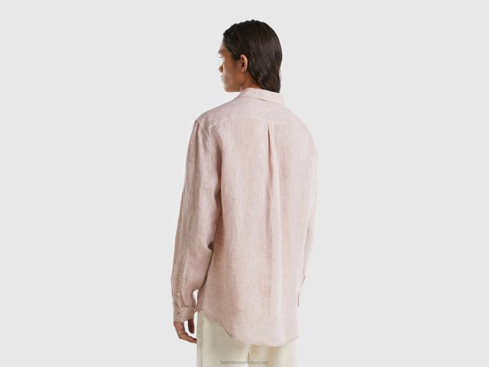Heren Benetton hemd van zuiver linnen beige 4R621366