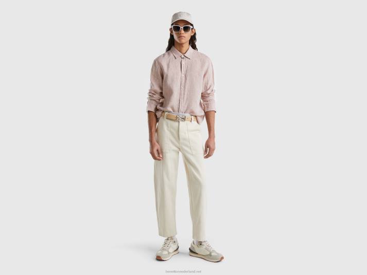 Heren Benetton hemd van zuiver linnen beige 4R621366