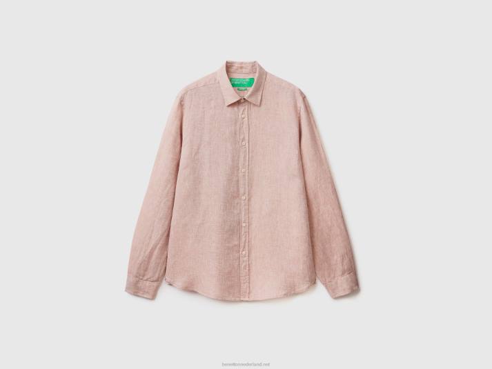 Heren Benetton hemd van zuiver linnen beige 4R621366