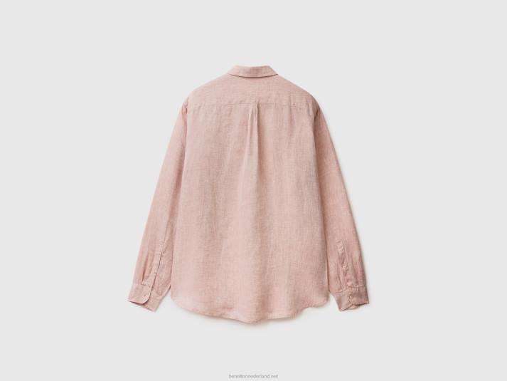 Heren Benetton hemd van zuiver linnen beige 4R621366