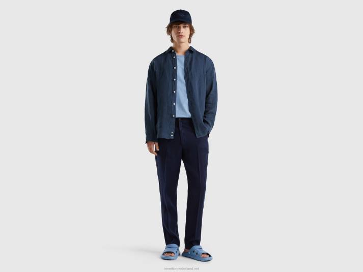 Heren Benetton hemd van zuiver linnen donkerblauw 4R621371
