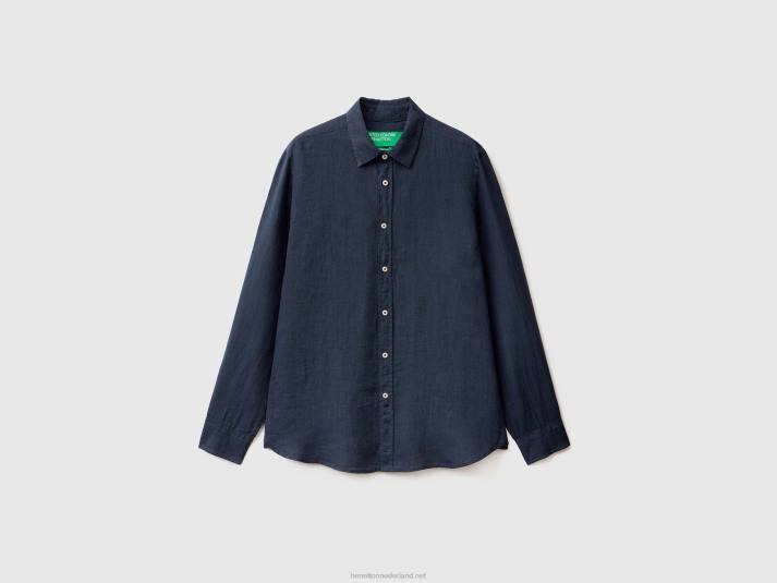 Heren Benetton hemd van zuiver linnen donkerblauw 4R621371