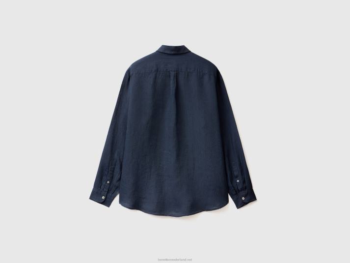 Heren Benetton hemd van zuiver linnen donkerblauw 4R621371
