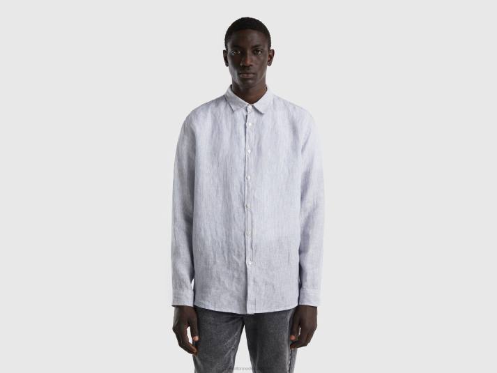 Heren Benetton hemd van zuiver linnen hemelsblauw 4R621353