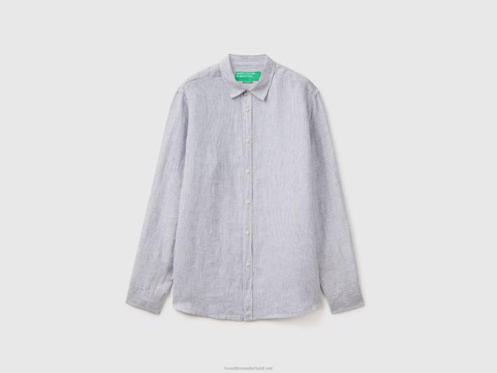 Heren Benetton hemd van zuiver linnen hemelsblauw 4R621353