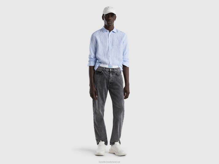 Heren Benetton hemd van zuiver linnen hemelsblauw 4R624534
