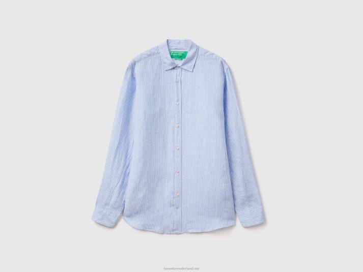 Heren Benetton hemd van zuiver linnen hemelsblauw 4R624534
