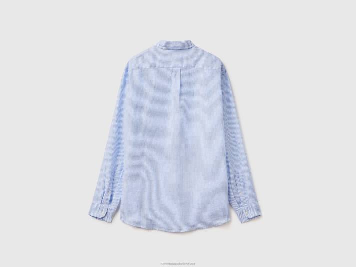 Heren Benetton hemd van zuiver linnen hemelsblauw 4R624534