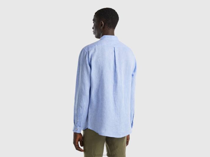 Heren Benetton hemd van zuiver linnen lichtblauw 4R621362