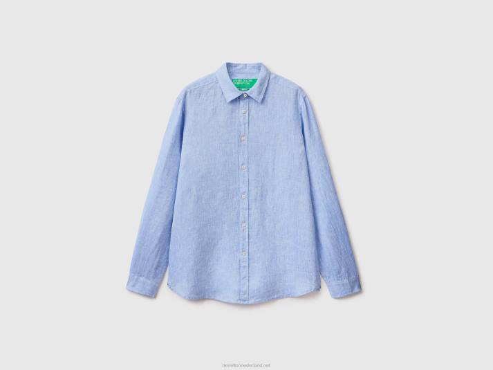 Heren Benetton hemd van zuiver linnen lichtblauw 4R621362