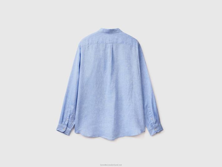 Heren Benetton hemd van zuiver linnen lichtblauw 4R621362