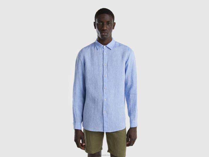 Heren Benetton hemd van zuiver linnen lichtblauw 4R624557