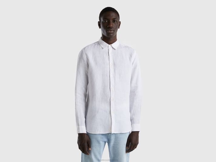 Heren Benetton hemd van zuiver linnen wit 4R624565
