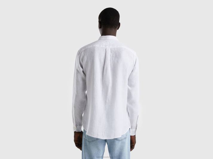 Heren Benetton hemd van zuiver linnen wit 4R624565
