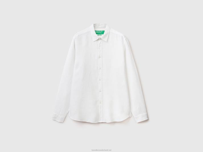 Heren Benetton hemd van zuiver linnen wit 4R624565