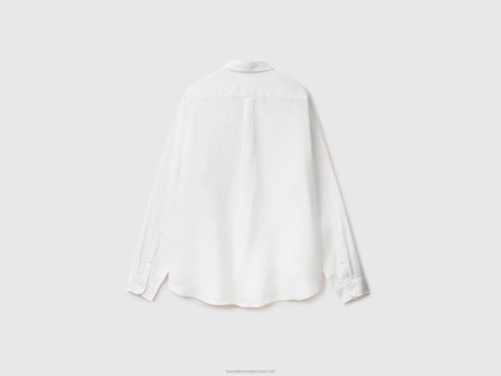 Heren Benetton hemd van zuiver linnen wit 4R624565