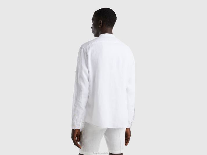 Heren Benetton linnen short met mandarijnkraag wit 4R621364