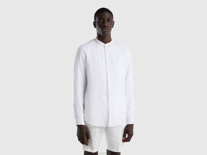 Heren Benetton linnen short met mandarijnkraag wit 4R624561