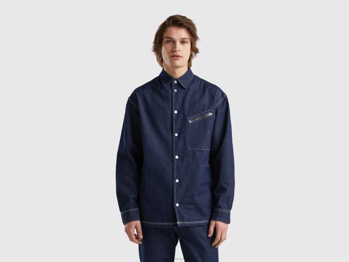 Heren Benetton oversized overhemd in chambray donkerblauw 4R621351