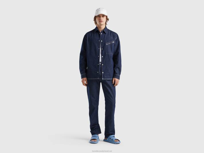Heren Benetton oversized overhemd in chambray donkerblauw 4R624547