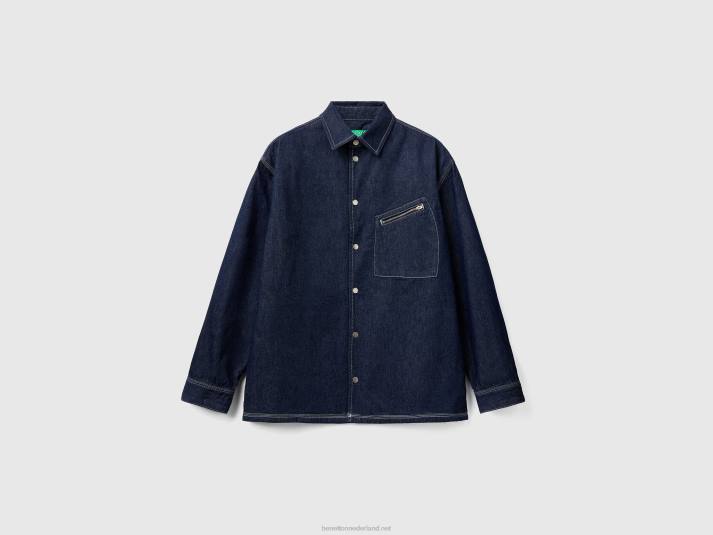 Heren Benetton oversized overhemd in chambray donkerblauw 4R624547