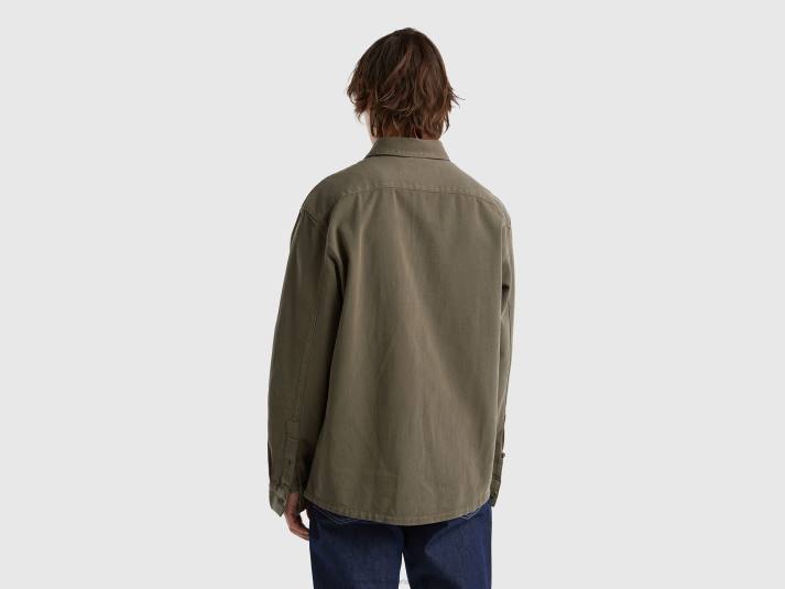 Heren Benetton oversized overhemd met zakken militair groen 4R621352
