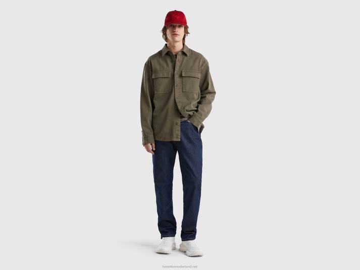 Heren Benetton oversized overhemd met zakken militair groen 4R624550
