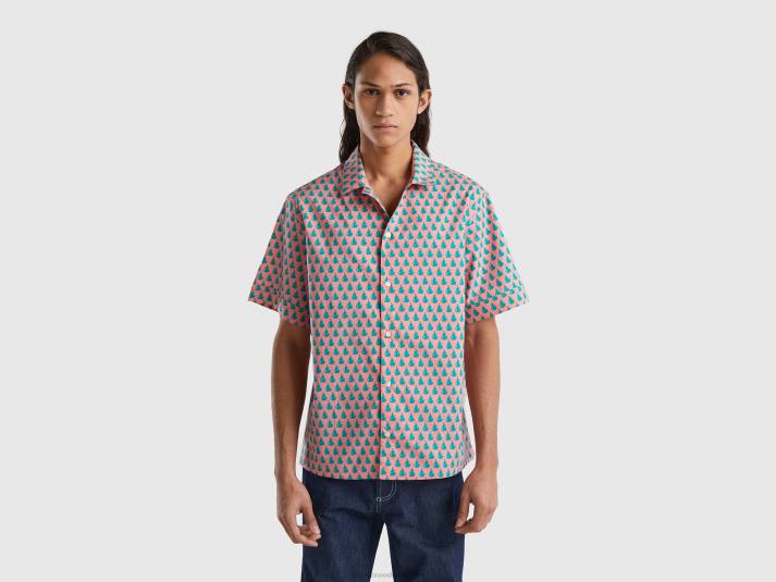 Heren Benetton roze shirt met perenpatroon roze 4R624536