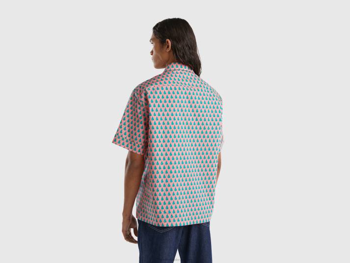 Heren Benetton roze shirt met perenpatroon roze 4R624536