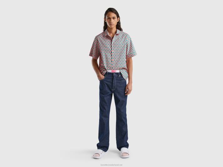 Heren Benetton roze shirt met perenpatroon roze 4R624536