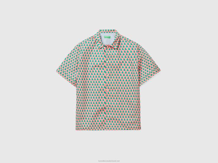 Heren Benetton roze shirt met perenpatroon roze 4R624536