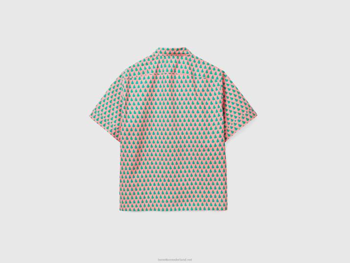 Heren Benetton roze shirt met perenpatroon roze 4R624536